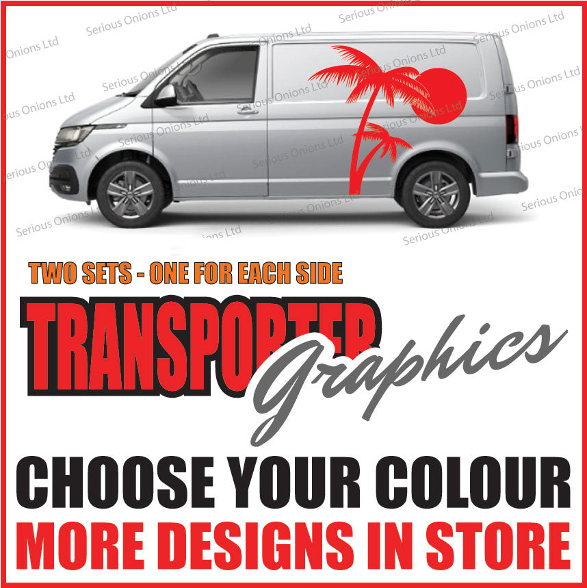 Palm tree with sunset side panel graphic