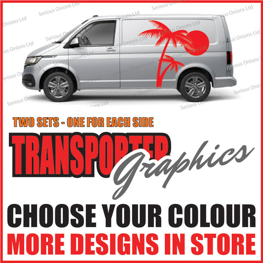 Palm tree with sunset side panel graphic