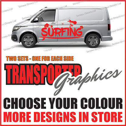 VW Transporter Surfing Text Side Graphics Stickers and Decals