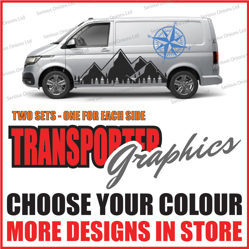 Mountain range with compass side graphic
