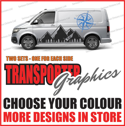 Mountain range with compass side graphic