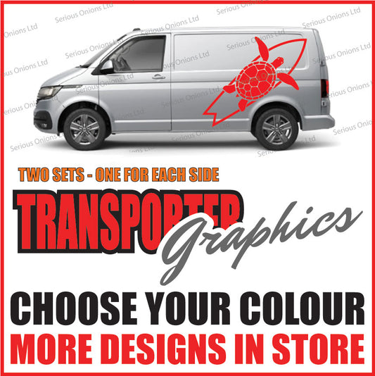 Surf turtle riding a rocket side graphic for VW Transporter