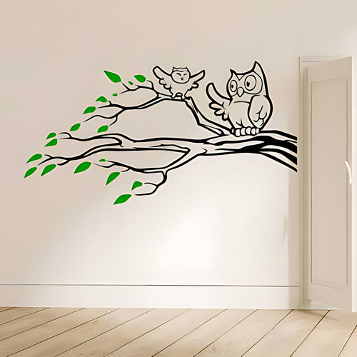 Owl Family on Branch Nursery Wall Sticker