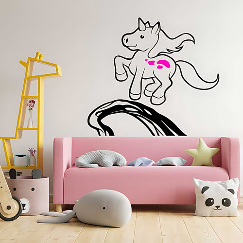 Unicorn Leaping Over Branch Nursery Wall Sticker