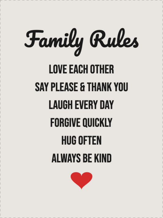 Family rules vinyl lettering wall sticker designed online with heart