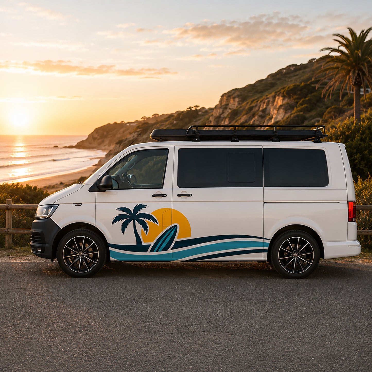 Retro Beach VW Camper Graphics – Palm Tree Surf Side Stickers