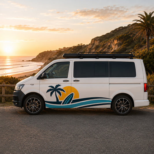 Retro Beach VW Camper Graphics – Palm Tree Surf Side Stickers