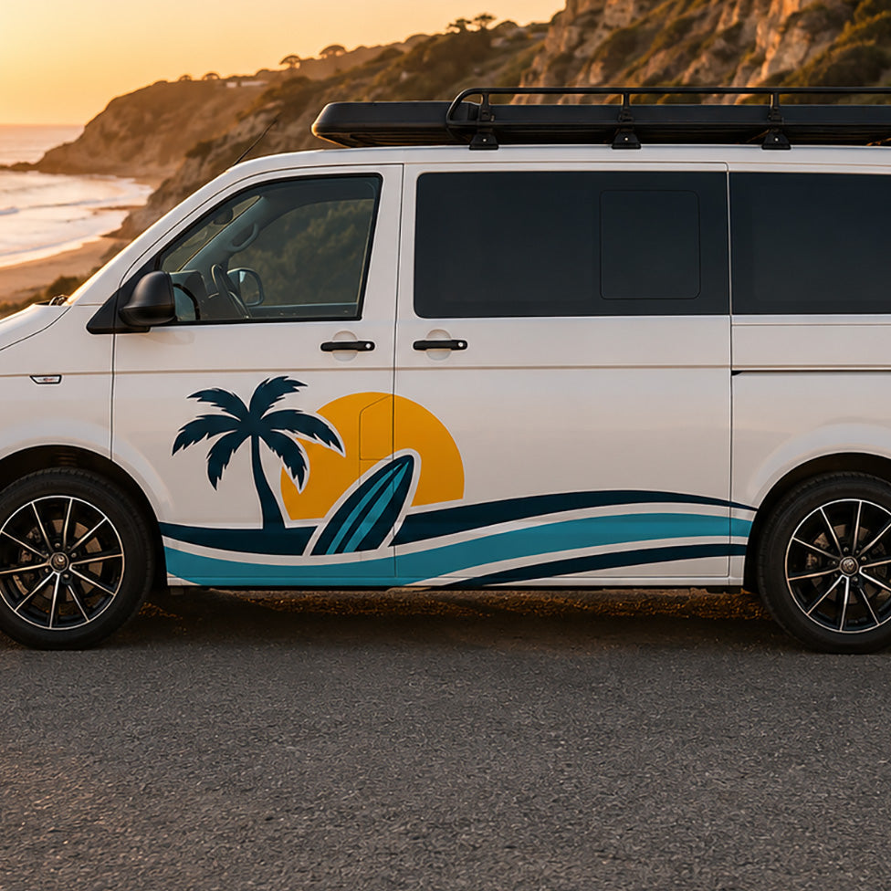 Retro Beach VW Camper Graphics – Palm Tree Surf Side Stickers