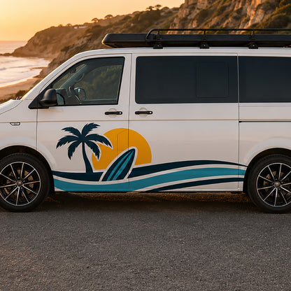 Retro Beach VW Camper Graphics – Palm Tree Surf Side Stickers
