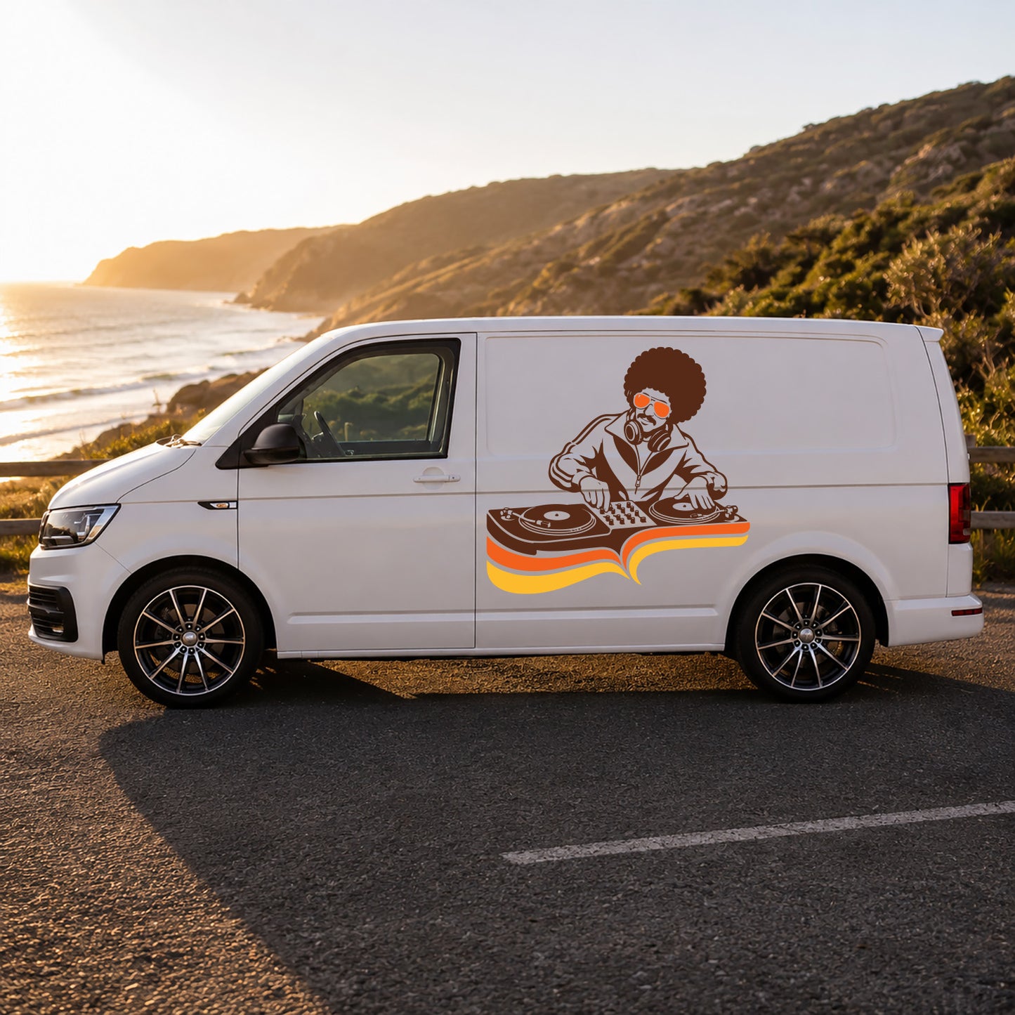 Retro DJ Campervan Graphics | Funky 70s Side Decals