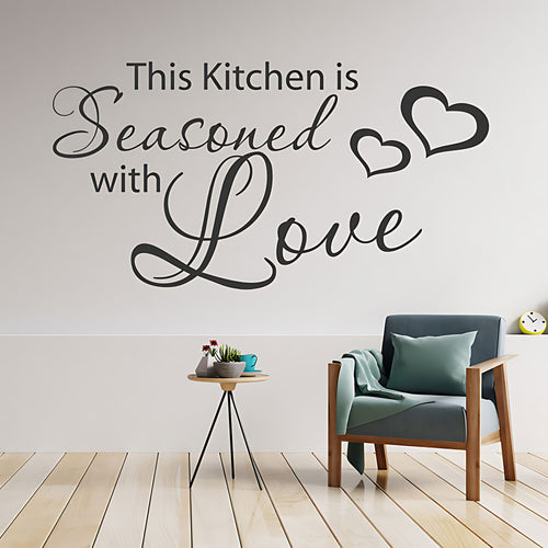 This Kitchen Is Seasoned with Love Wall Sticker ‚Äì Heart Script Kitchen Decal