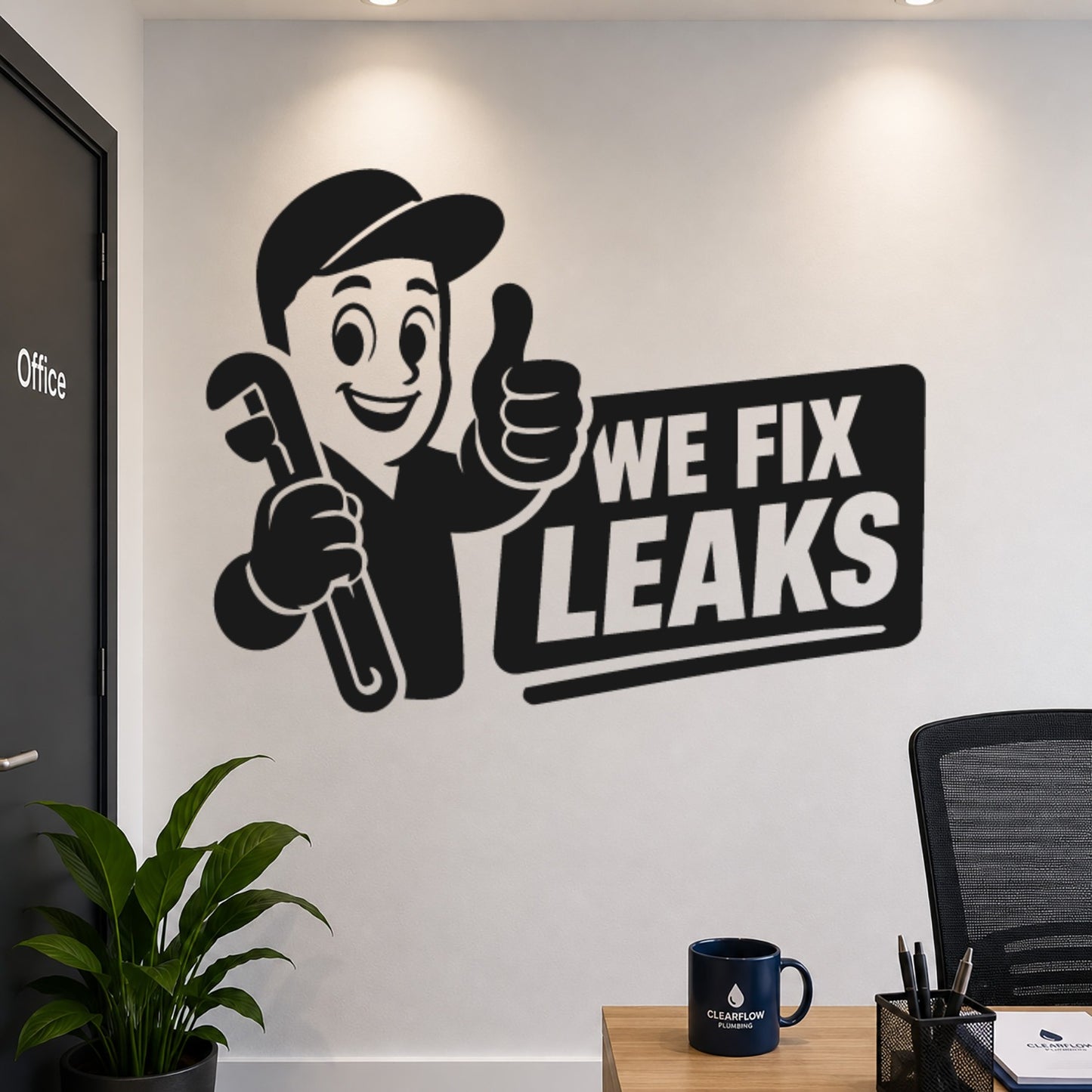 We Fix Leaks Plumber Mascot Vinyl Sticker - Black