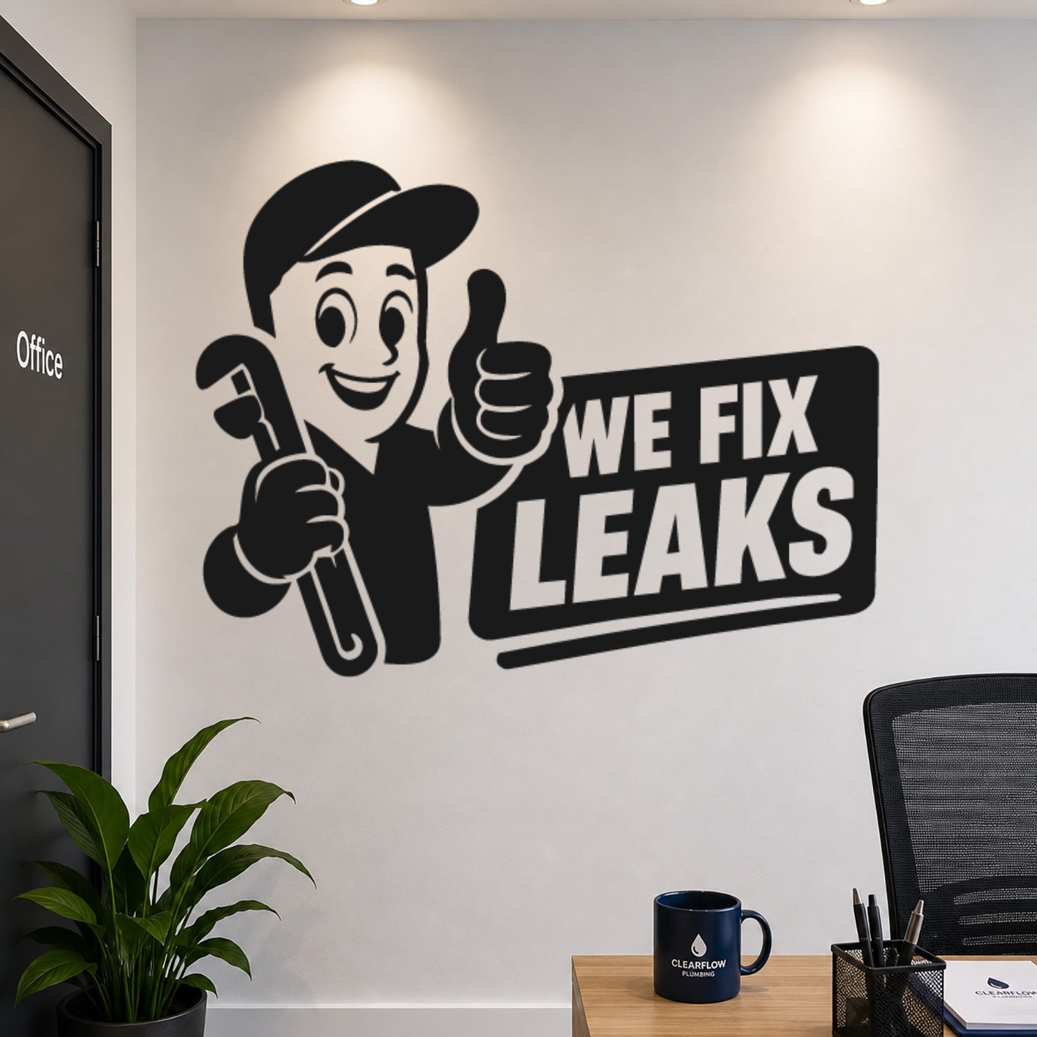 We Fix Leaks Plumber Mascot Vinyl Sticker - Black