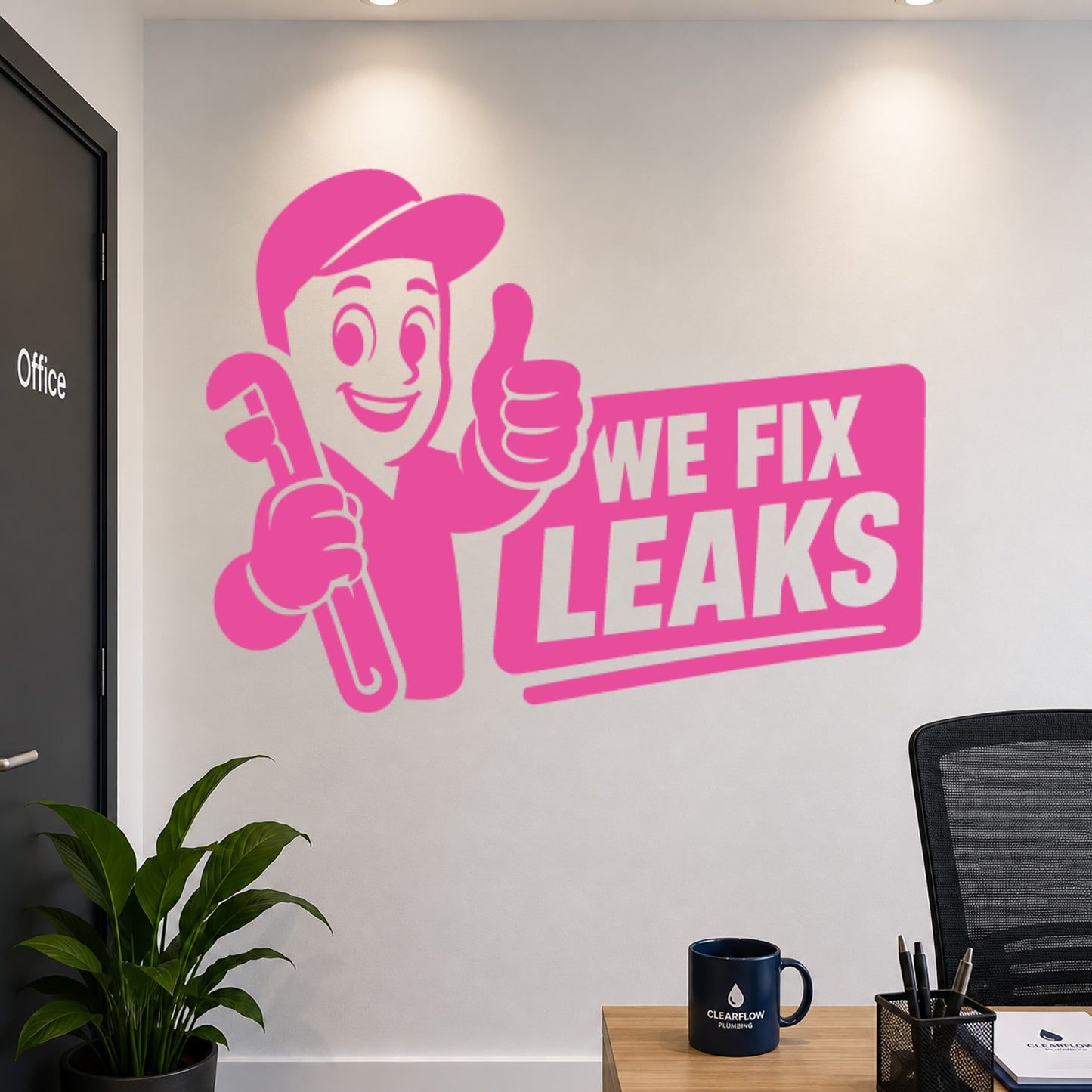 We Fix Leaks Plumber Mascot Vinyl Sticker - Pink