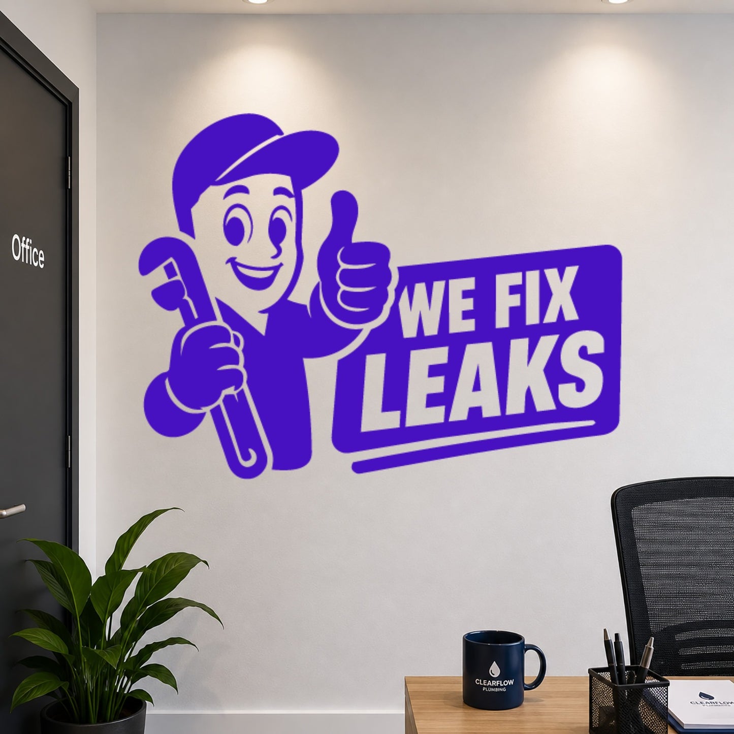We Fix Leaks Plumber Mascot Vinyl Sticker - Purple