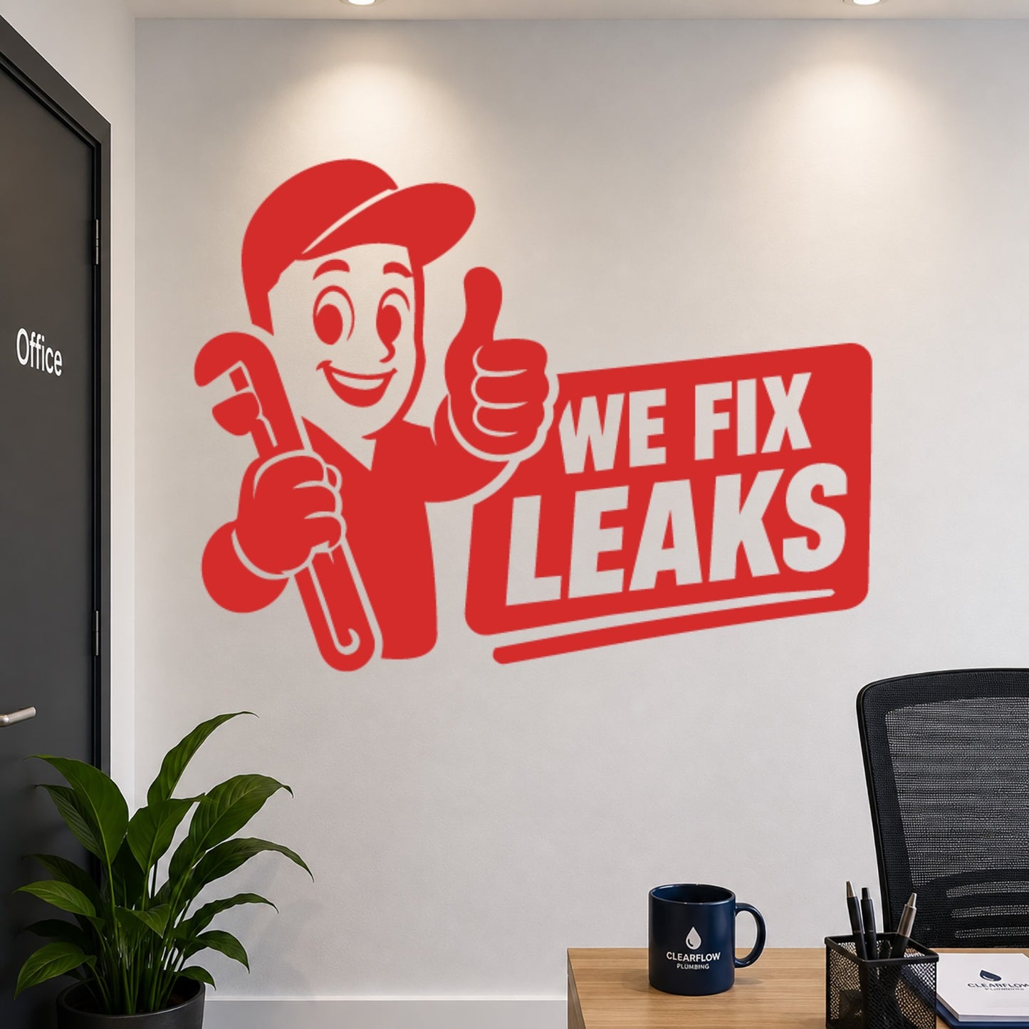 We Fix Leaks Plumber Mascot Vinyl Sticker - Red