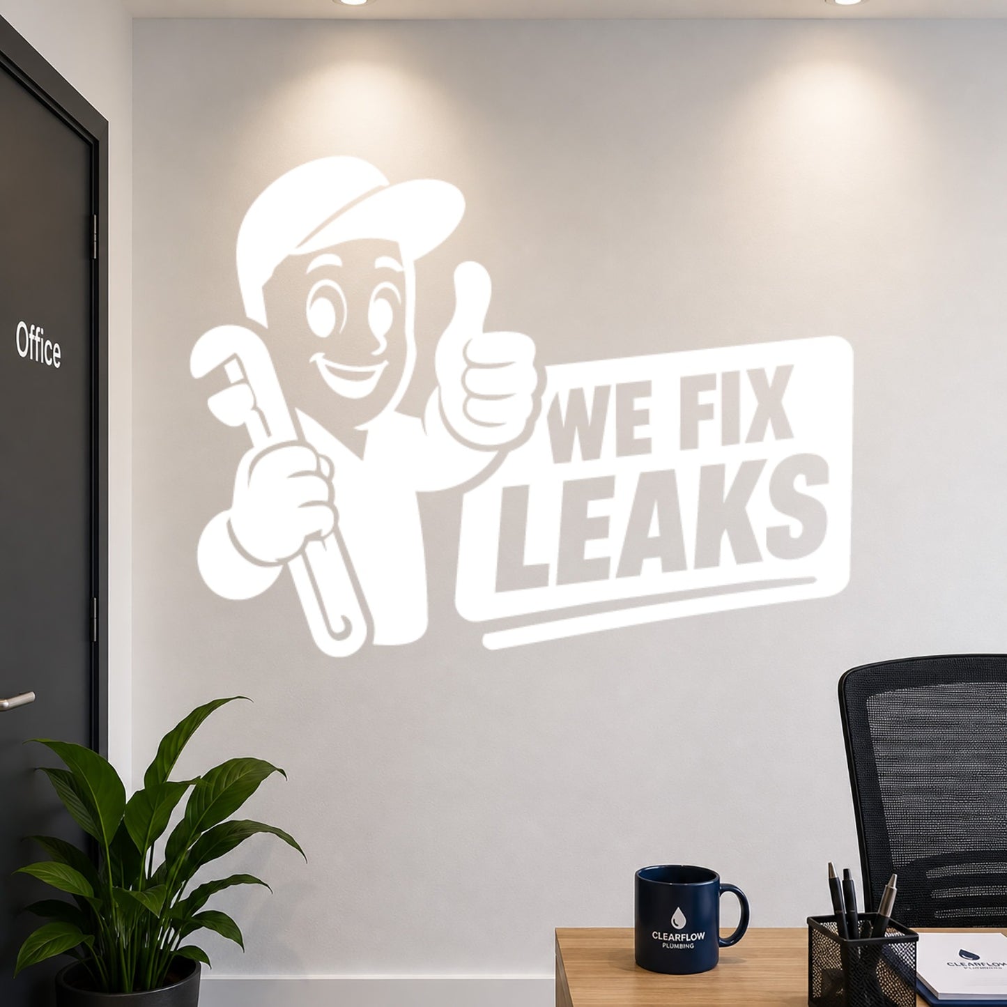We Fix Leaks Plumber Mascot Vinyl Sticker - White