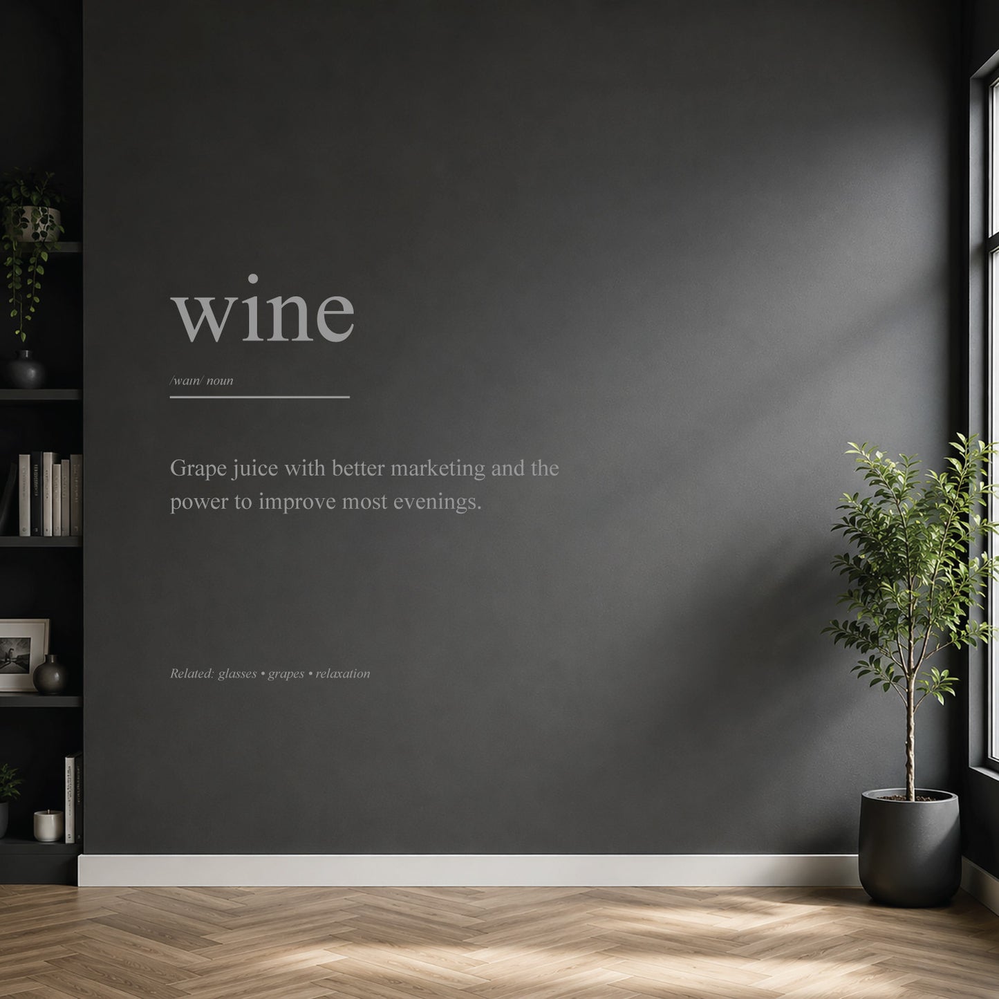 White wine dictionary definition wall sticker on a modern kitchen or home bar wall.