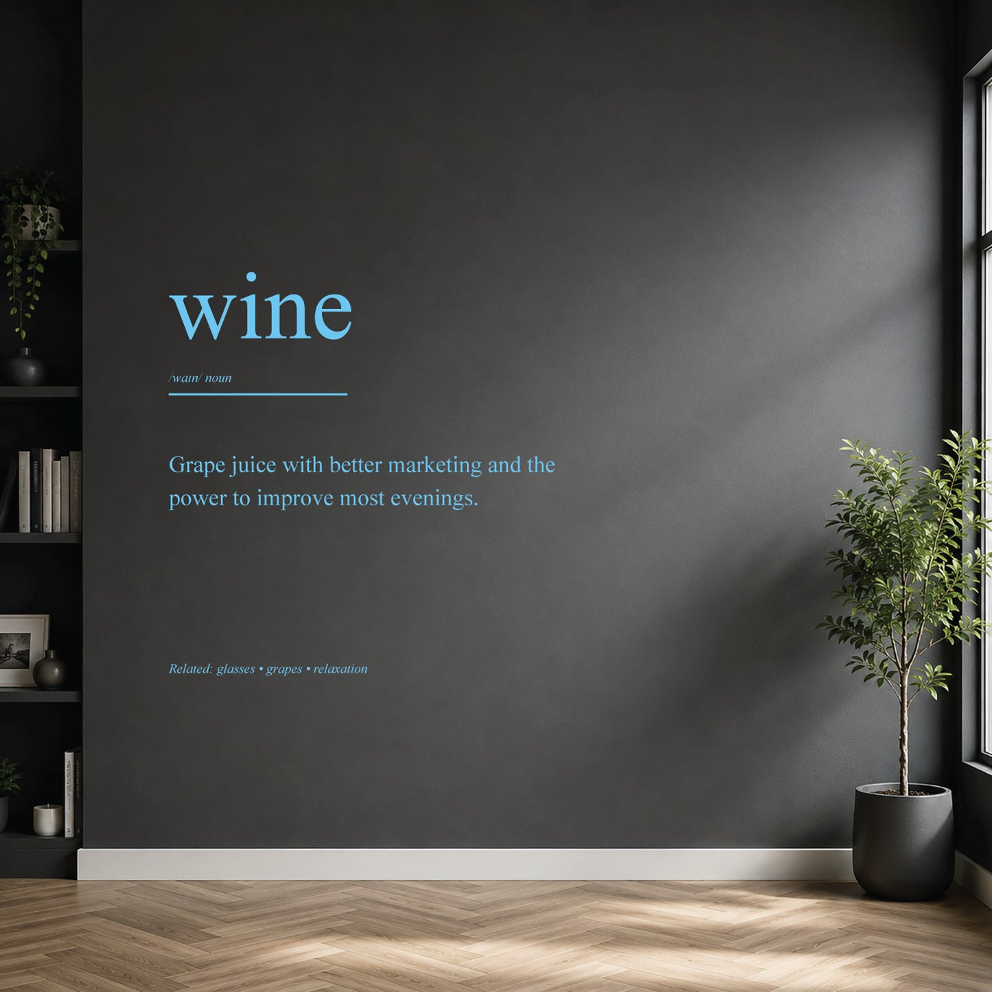 White wine dictionary definition wall sticker on a modern kitchen or home bar wall.