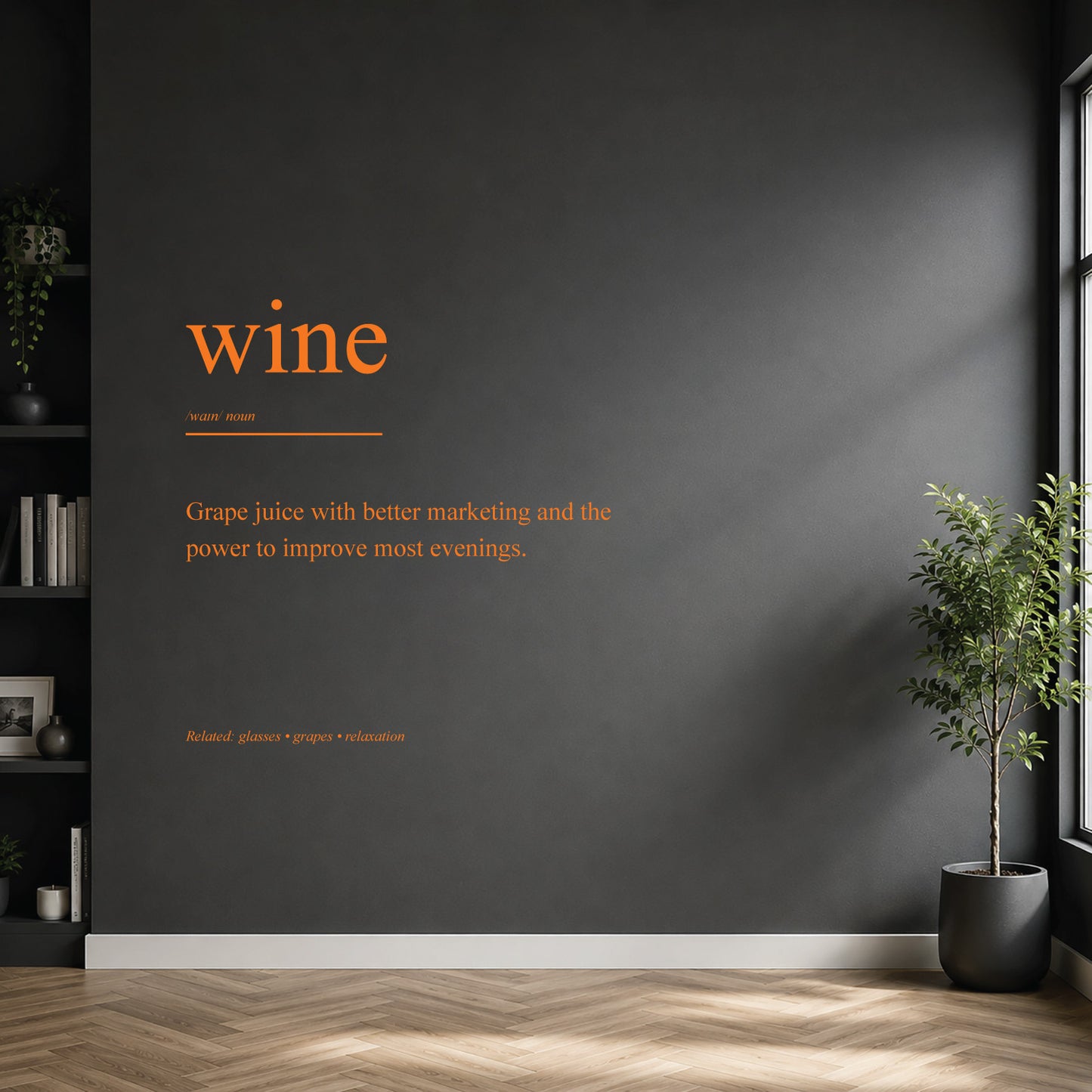 White wine dictionary definition wall sticker on a modern kitchen or home bar wall.