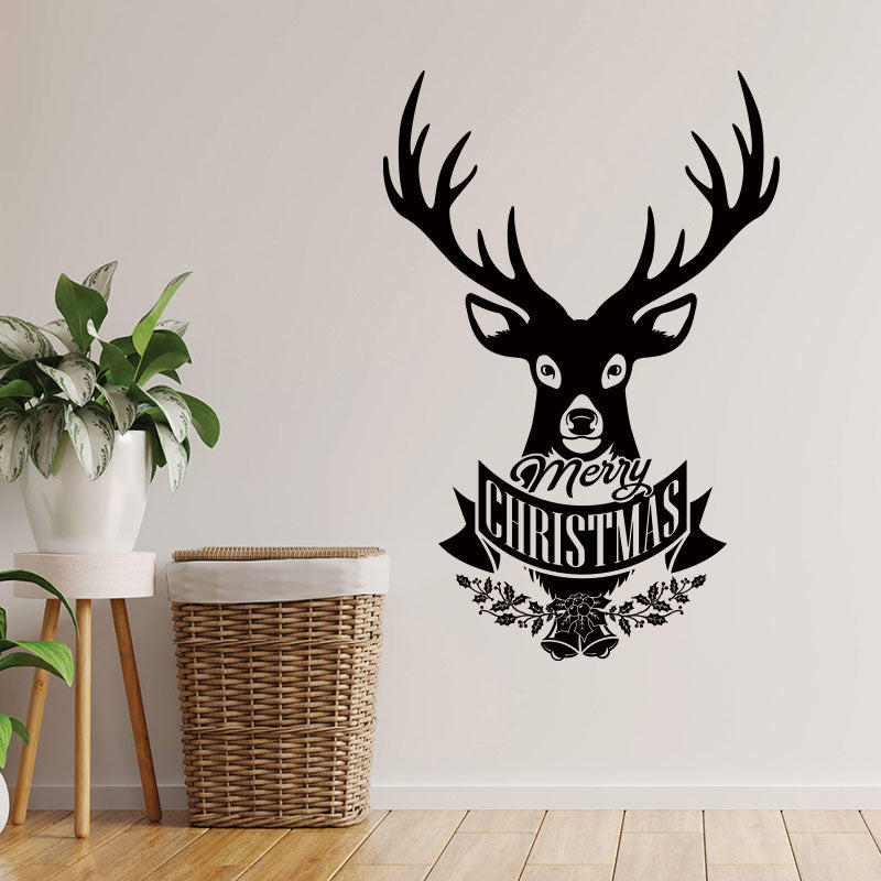 Christmas Stag Wall Sticker for Barber Shop Window with Holiday Art Design